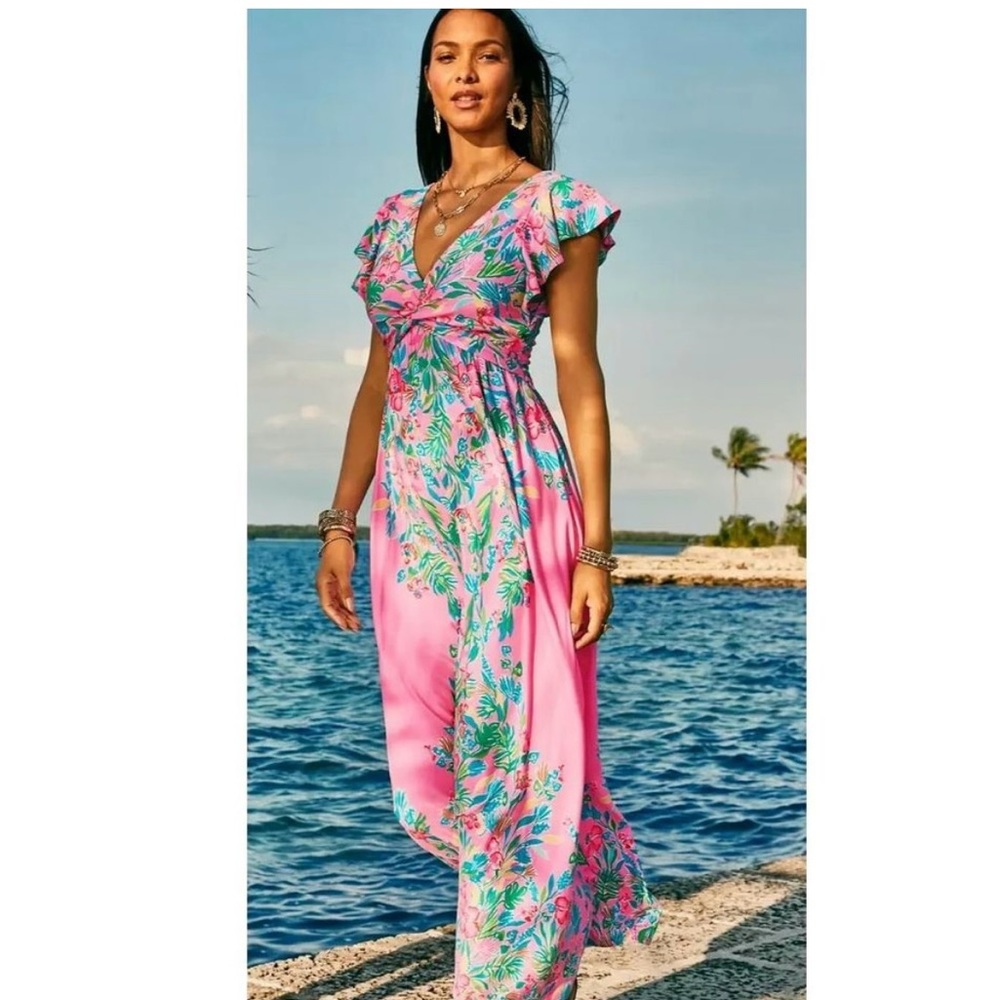 New LILLY PULITZER SIZE 10 VERONA MAXI DRESS *CASA JAGUAR* HAVANA PINK